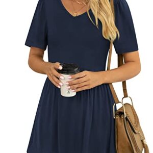 YVH Women's Tunic Tops for Summer Casual V-Neck Babydoll Shirts Short Sleeve Blouse, Navy Blue, XL