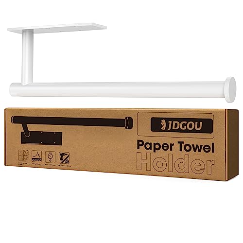 JDGOU Paper Towel Holder Self Adhesive or Drilling,Paper Towel Holder Under Cabinet,Paper Towel Holder Wall Mount Waterproof and Rustproof,Perfect Kitchen Organization for Kitchen,Bathroom,Sink White