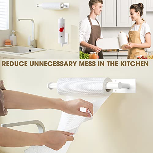 JDGOU Paper Towel Holder Self Adhesive or Drilling,Paper Towel Holder Under Cabinet,Paper Towel Holder Wall Mount Waterproof and Rustproof,Perfect Kitchen Organization for Kitchen,Bathroom,Sink White