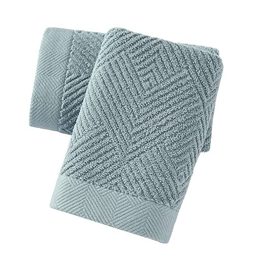 sense gnosis Sage Green Hand Towel Set of 2 Striped Weave 100% Cotton Super Soft Highly Absorbent Summer Hand Towels for Bathroom 13x 29 Inch