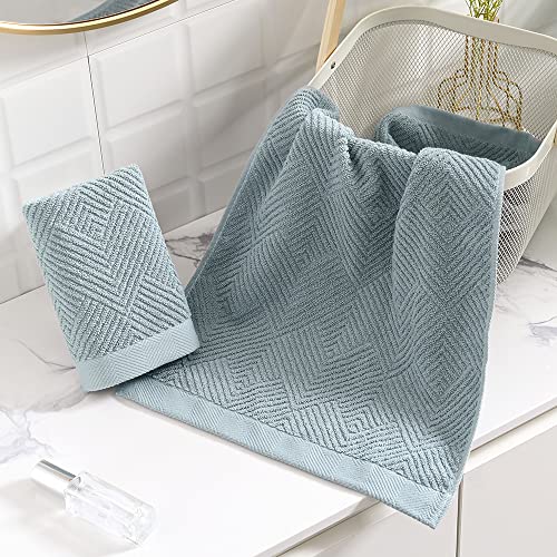 sense gnosis Sage Green Hand Towel Set of 2 Striped Weave 100% Cotton Super Soft Highly Absorbent Summer Hand Towels for Bathroom 13x 29 Inch