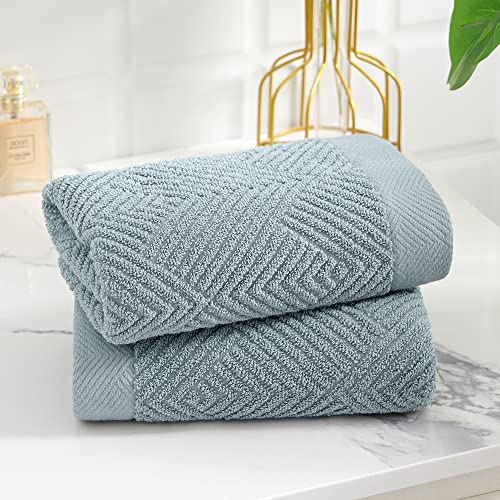 sense gnosis Sage Green Hand Towel Set of 2 Striped Weave 100% Cotton Super Soft Highly Absorbent Summer Hand Towels for Bathroom 13x 29 Inch