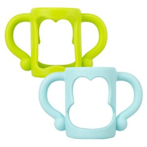 smarbore bottle handles for dr brown narrow baby bottles, 100% silicone baby bottle holder for easy grip, sippy cup handle for dr brown narrow sippy bottle, teach babies to drink independently, 2 pack