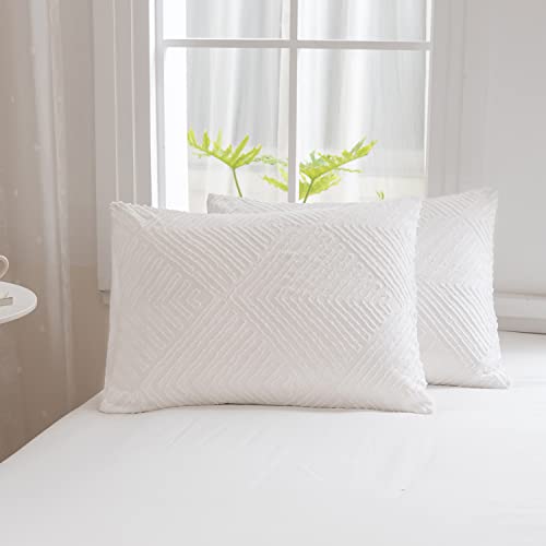 LAVACHEY King Size Comforter Set, White Boho Bedding Comforter Sets Extra Fluffy, Tufted Design 3 Pieces Bed Comforter (1 Comforter, 2 Pillowcases)