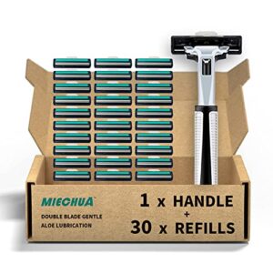 razors for men shaving,2-blade mens razor includes 1 handles and 30 replaceable razor head, non-slip travel carry shaver for men pack