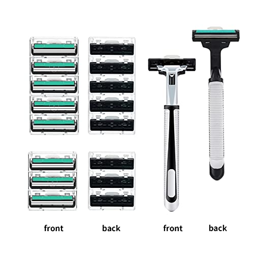 Razors for men Shaving,2-Blade mens Razor Includes 1 Handles and 30 Replaceable razor head, Non-Slip Travel Carry Shaver for men Pack