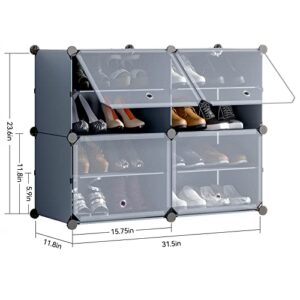 UNZIPE Shoe Rack, 8-Tier Shoe Storage Cabinet 16 Pairs Free Standing Shoe Racks Plastic Shoes Shelves DIY Cube Organizer for Closet Hallway Bedroom Entryway Garage, Dark Grey