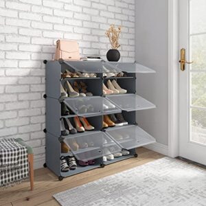 UNZIPE Shoe Rack, 8-Tier Shoe Storage Cabinet 16 Pairs Free Standing Shoe Racks Plastic Shoes Shelves DIY Cube Organizer for Closet Hallway Bedroom Entryway Garage, Dark Grey