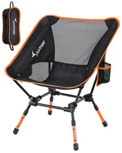 sportneer camping chairs, folding chairs for outside adjustable height beach chair for adults portable camp chairs foldable compact backpacking chair for camping hiking picnic outdoor (1, orange)
