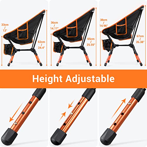 Sportneer Camping Chairs, Folding Chairs for Outside Adjustable Height Beach Chair for Adults Portable Camp Chairs Foldable Compact Backpacking Chair for Camping Hiking Picnic Outdoor (1, Orange)