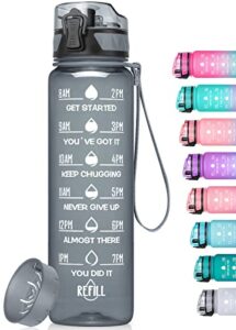 geritto motivational water bottle with time marker, 26/32 oz bpa free water bottles with fruit strainer, wide mouth and fast water flow motivational water bottle, leak-proof water bottle with strap