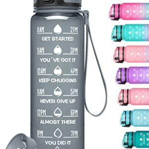 Geritto Motivational Water Bottle with Time Marker, 26/32 Oz BPA Free Water Bottles with Fruit Strainer, Wide Mouth and Fast Water Flow Motivational Water Bottle, Leak-Proof Water Bottle with Strap