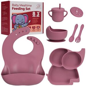 mummentos silicone baby feeding set - baby led weaning supplies, toddler utensils, transition sippy cups for baby, baberos para bebe, suction plates for baby, silicone bibs for babies.