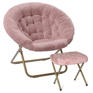 milliard cozy chair with footrest ottoman/faux fur saucer chair for bedroom/x-large (pink)