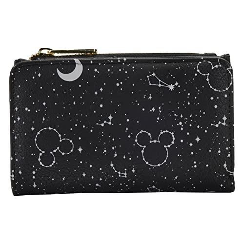 Loungefly Disney Mickey Constellation All Over Print Glow in the Dark Flap Polyurethane Wallet, Bifold