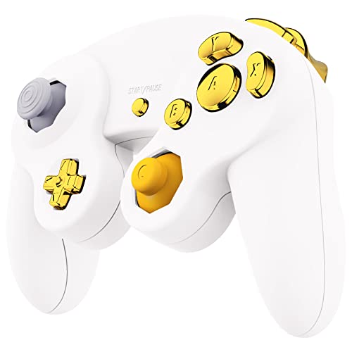 eXtremeRate Chrome Gold Repair ABXY D-pad Z L R Keys for Nintendo Gamecube Controller, DIY Replacement Full Set Buttons Thumbsticks & Tools for Nintendo Gamecube Controller - Controller NOT Included