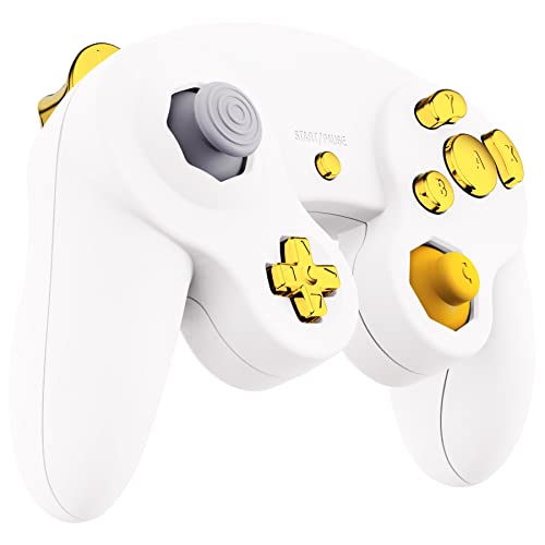 eXtremeRate Chrome Gold Repair ABXY D-pad Z L R Keys for Nintendo Gamecube Controller, DIY Replacement Full Set Buttons Thumbsticks & Tools for Nintendo Gamecube Controller - Controller NOT Included