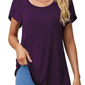 DILIUXING Womens Tops Crew Neck Short Sleeve Shirts Summer Casual Solid Tunic Tshirt, Purple, XX-Large