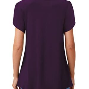 DILIUXING Womens Tops Crew Neck Short Sleeve Shirts Summer Casual Solid Tunic Tshirt, Purple, XX-Large