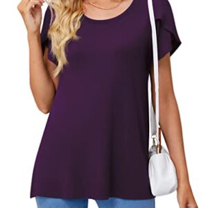 DILIUXING Womens Tops Crew Neck Short Sleeve Shirts Summer Casual Solid Tunic Tshirt, Purple, XX-Large