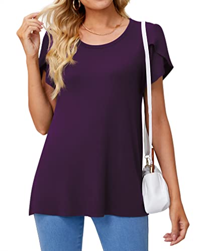 DILIUXING Womens Tops Crew Neck Short Sleeve Shirts Summer Casual Solid Tunic Tshirt, Purple, XX-Large