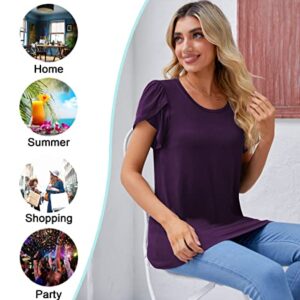 DILIUXING Womens Tops Crew Neck Short Sleeve Shirts Summer Casual Solid Tunic Tshirt, Purple, XX-Large