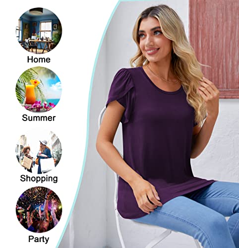 DILIUXING Womens Tops Crew Neck Short Sleeve Shirts Summer Casual Solid Tunic Tshirt, Purple, XX-Large