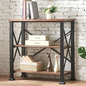 hombazaar bookshelf, 3-tier industrial bookshelves, wood and metal bookcase,free standing storage small modern bookshelf for living room, bedroom and home office，brown