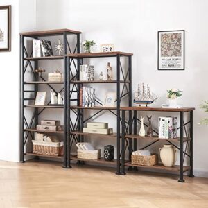 HOMBAZAAR Bookshelf, 3-Tier Industrial Bookshelves, Wood and Metal Bookcase,Free Standing Storage Small Modern Bookshelf for Living Room, Bedroom and Home Office，Brown