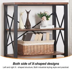 HOMBAZAAR Bookshelf, 3-Tier Industrial Bookshelves, Wood and Metal Bookcase,Free Standing Storage Small Modern Bookshelf for Living Room, Bedroom and Home Office，Brown