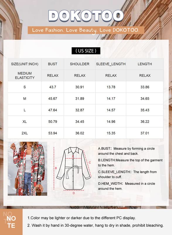 Dokotoo Womens Summer Spring Beach Boho Long Sleeve Cardigans Button-Down Bohemian Fashion Geometric Floral Kimonos for Women Brown XX-Large