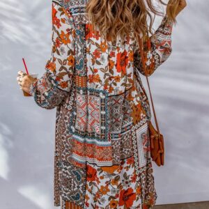 Dokotoo Womens Summer Spring Beach Boho Long Sleeve Cardigans Button-Down Bohemian Fashion Geometric Floral Kimonos for Women Brown XX-Large