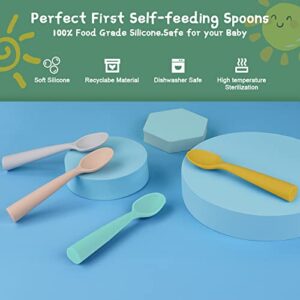 Vicloon Silicone Baby Feeding Spoons, 4 Pack First Stage Feeding Spoons for Infants, Baby Led Weaning, Easy to Grip & Hold Baby Spoons