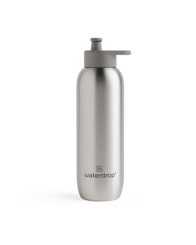 waterdrop – Stainless Steel Sports Water Bottle 28 oz- Leak Proof Pull Up Lid – Lightweight Bottle:7 oz - Brushed Silver - Metal Canteen BPA Free - Fitness, Gym & Outdoor