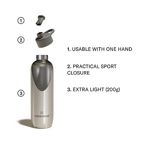 waterdrop – Stainless Steel Sports Water Bottle 28 oz- Leak Proof Pull Up Lid – Lightweight Bottle:7 oz - Brushed Silver - Metal Canteen BPA Free - Fitness, Gym & Outdoor