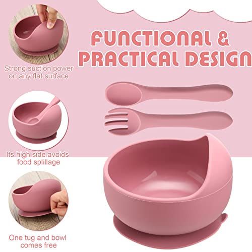 EBOOT 6 Set Baby Bowls with Suction Sets, Toddler Led Weaning Spoon and Fork Baby Utensils Suction Bowls Silicone Bowls for Baby Toddler First Stage Feeding Utensils