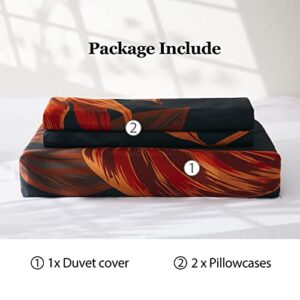 WRENSONGE Floral Duvet Cover Queen, 3 Pcs Black Red Flowers and Leaves Printed Comforter Cover with Zipper Corner Ties, Microfiber Duvet Cover Bedding Set for All Season, Soft, Breathable, Durable