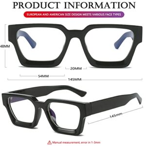 AIEYEZO Square Thick Frame Glasses for Women Men Fashion Blue Light Glasses Trendy Chic Computer Eyeglasses (Black)