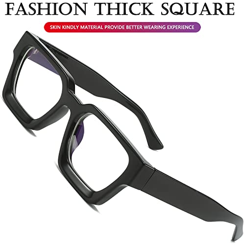 AIEYEZO Square Thick Frame Glasses for Women Men Fashion Blue Light Glasses Trendy Chic Computer Eyeglasses (Black)