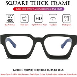 AIEYEZO Square Thick Frame Glasses for Women Men Fashion Blue Light Glasses Trendy Chic Computer Eyeglasses (Black)