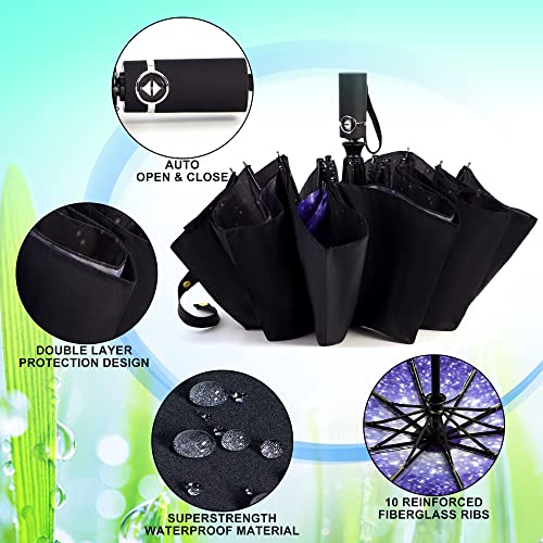 WYLHXYQQ Compact Umbrella - Travel Folding Umbrella Quick drying, windproof reinforced frame, automatic opening and closing, comfortable handle, suitable for men, women. (starry sky)