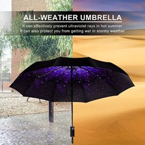 WYLHXYQQ Compact Umbrella - Travel Folding Umbrella Quick drying, windproof reinforced frame, automatic opening and closing, comfortable handle, suitable for men, women. (starry sky)