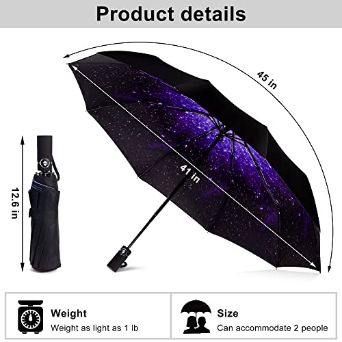 WYLHXYQQ Compact Umbrella - Travel Folding Umbrella Quick drying, windproof reinforced frame, automatic opening and closing, comfortable handle, suitable for men, women. (starry sky)