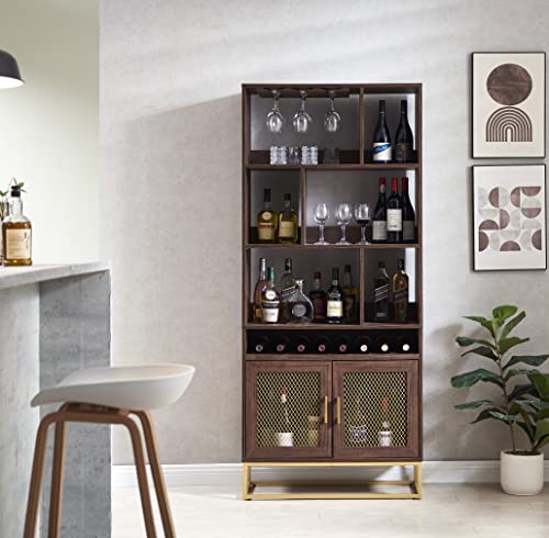 Home Source Contemporary Home Bar Shelf Walnut