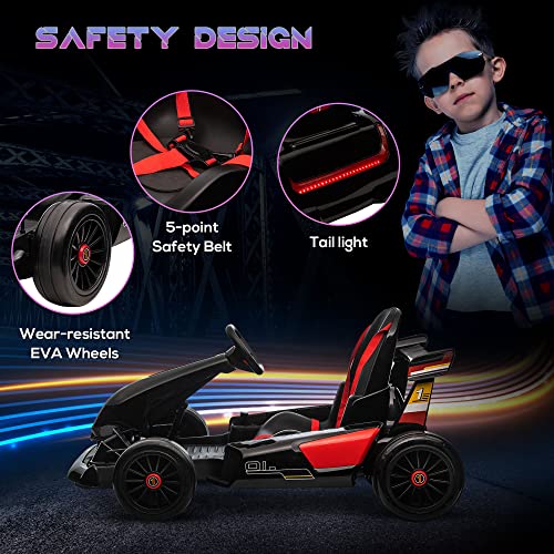 Aosom 24V 7.5 MPH Electric Go Kart, Drifting Car for Kids with Remote Control, Music, Horn Honking, Outdoor Ride On Toy Toys for 6-12 Years Old