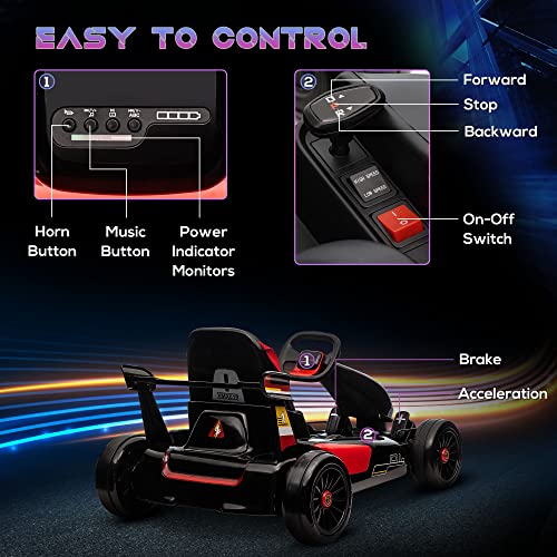 Aosom 24V 7.5 MPH Electric Go Kart, Drifting Car for Kids with Remote Control, Music, Horn Honking, Outdoor Ride On Toy Toys for 6-12 Years Old