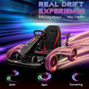 Aosom 24V 7.5 MPH Electric Go Kart, Drifting Car for Kids with Remote Control, Music, Horn Honking, Outdoor Ride On Toy Toys for 6-12 Years Old