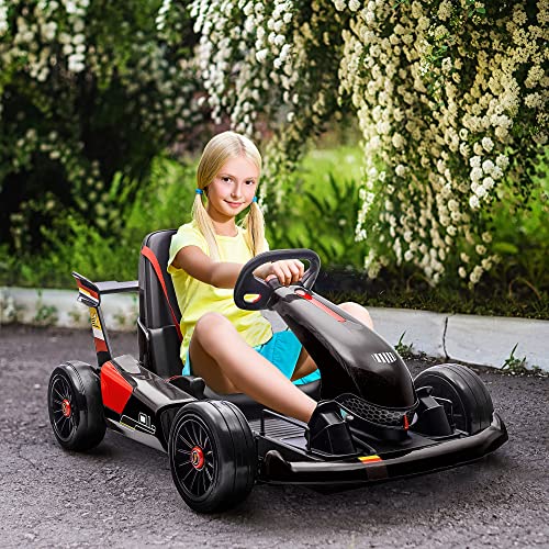 Aosom 24V 7.5 MPH Electric Go Kart, Drifting Car for Kids with Remote Control, Music, Horn Honking, Outdoor Ride On Toy Toys for 6-12 Years Old