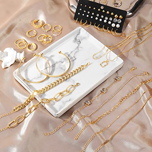 IFKM Gold Plated Jewelry Set with 5 PCS Necklace, 14 PCS Bracelet, 20 Pairs Earring, 20 PCS Knuckle Rings for Women Girls Valentine Anniversary Birthday Friendship Gift