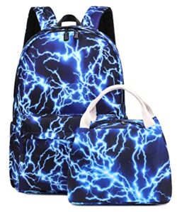mezhsa boy school backpack elementary middle lightning bookbag laptop teenager waterproof lightweight 17 inches (suit blue)